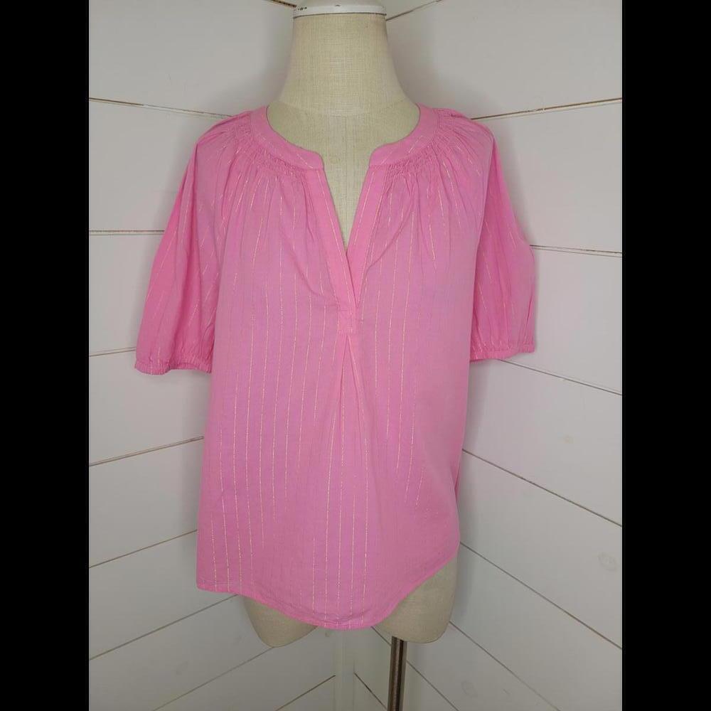 Crown & Ivy medium (?) Pink with gold pin stripes blouse